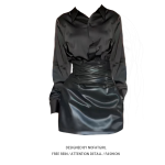 Plus-size women's elegant and sophisticated two-piece set with a collared long-sleeved shirt and fitted PU leather skirt for spring and autumn.