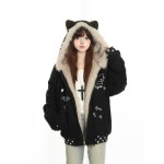 Xiao Hang hasn't had enough yet. Original winter cat embroidery mountain eagle thickened warm cotton coat for men and women, suede fleece jacket.