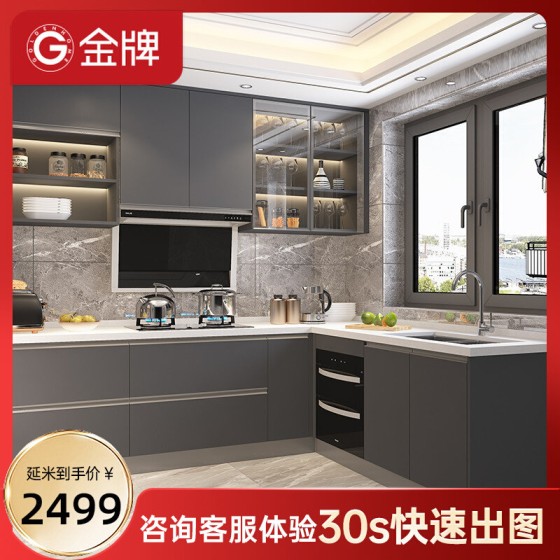 Official Gold Medal Kitchen Cabinet Custom Kitchen Cabinets, Household Integrated Quartz Stone Countertops, Whole House Customization, One-Piece Cooktop