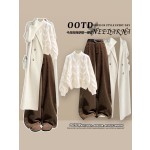 A unique and stunning knitted mini set with a sophisticated Korean style, featuring a high-end autumn/winter coat – a complete three-piece outfit inspired by Korean dramas.