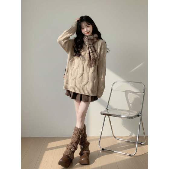 Merlad's elegant knitted dress is super beautiful; it's a complete winter outfit, a Korean-style Miu-inspired sweater dress.