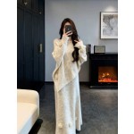 Three-dimensional floral asymmetrical sweater and knit skirt two-piece set for women, autumn and winter, elegant and ladylike style.