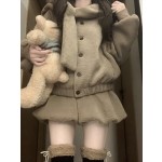 Women's 2025 New Winter College Style Thick Bear Jacket and High-Waisted Tulip Shorts Two-Piece Set