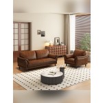 Two-seater small apartment oil-waxed genuine leather sofa, 2025 new retro style three-seater cowhide sofa, straight row