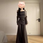 2026 New Style Elegant Off-Shoulder Dress for Women, Autumn/Winter, Korean Style Relaxed Fit, Complete Long Dress Set