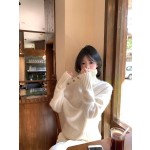 Lazy-style high-neck sweater for women, loose fit, soft and cozy white pullover top, perfect for autumn and winter.